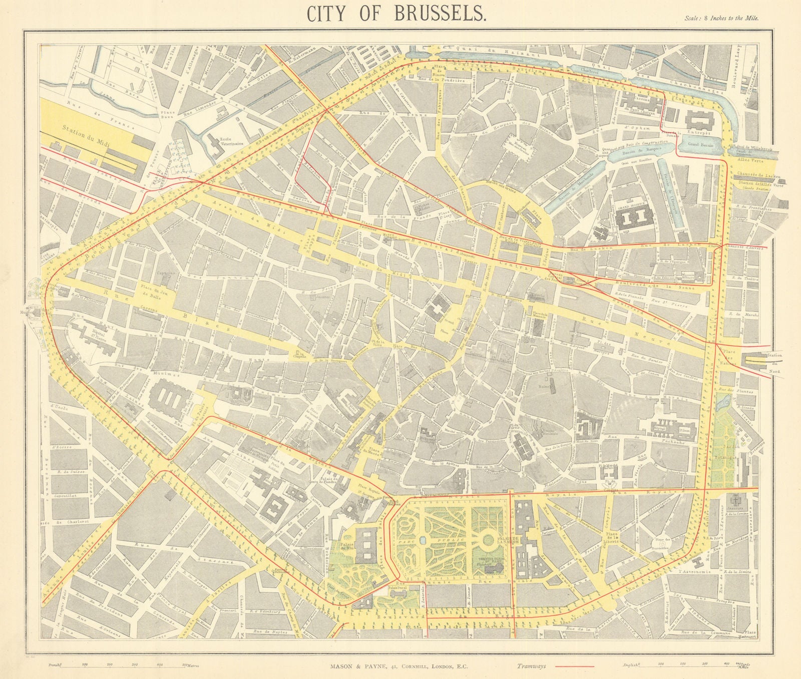 BRUSSELS BRUXELLES BRUSSEL. Antique town city map plan. Tramways. LETTS 1892